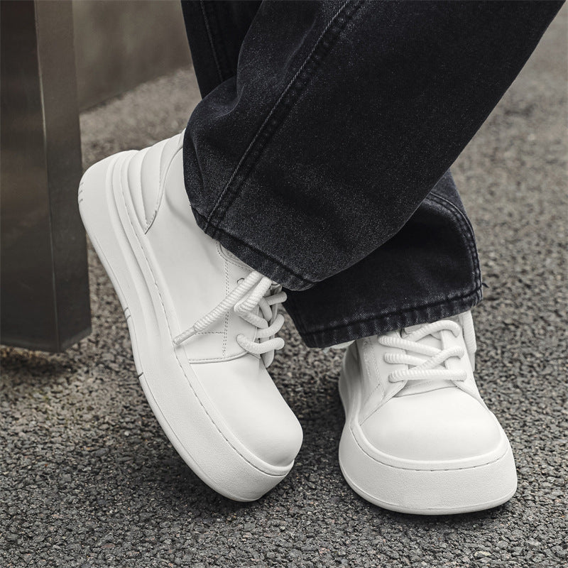 Men's Breathable Trendy High Sense Platform White Men's Casual Leather Shoes