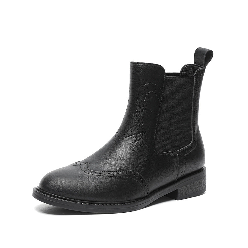 Women's Brogue Carved Ankle Fashionable Commuter Soft Women's Leather Boots