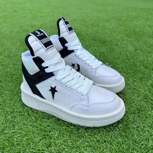 Joint Name High Top Layer Cowhide Platform White Sneakers
