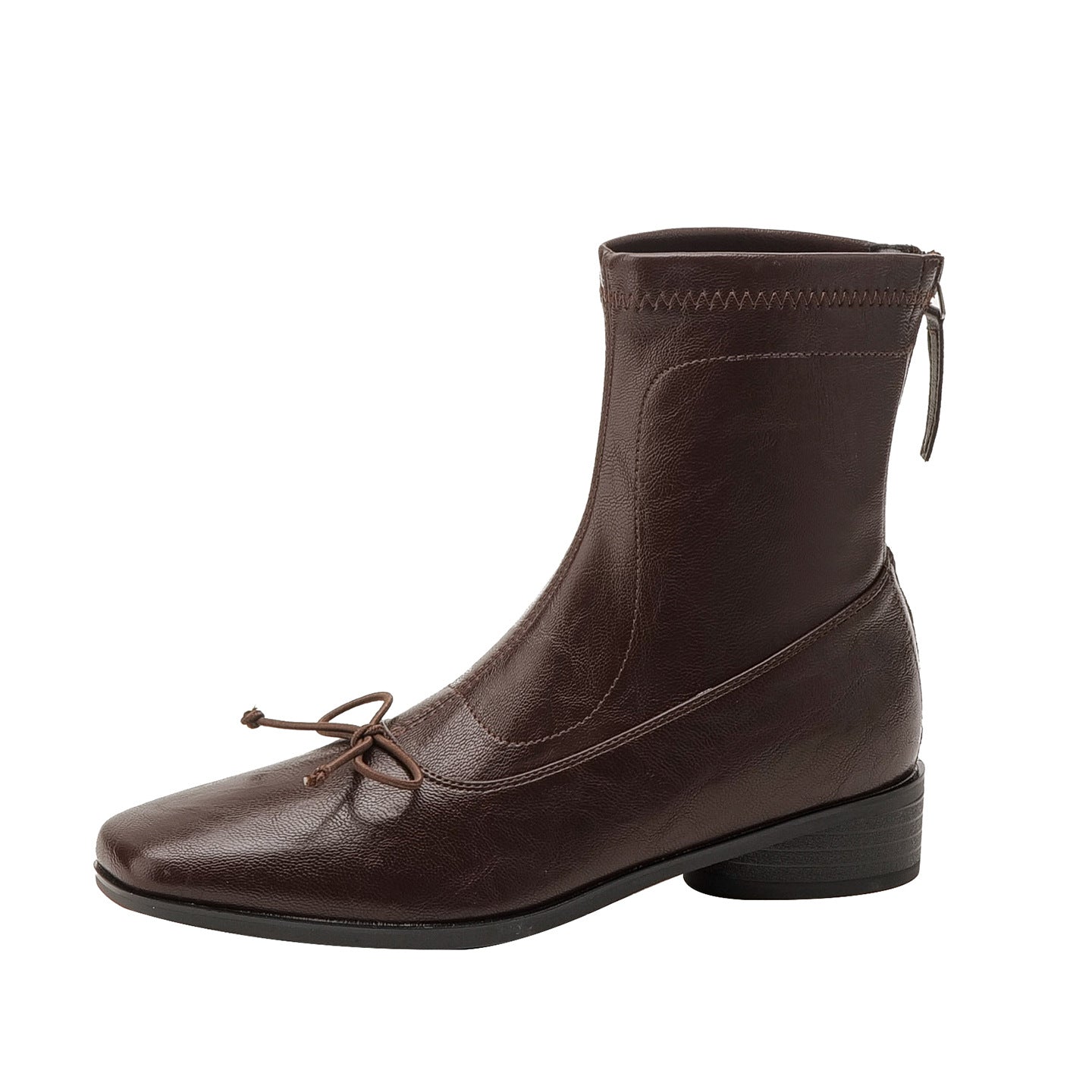 Women's Square Toe Booties Back Zip Soft Stretch Thin Women's Leather Boots