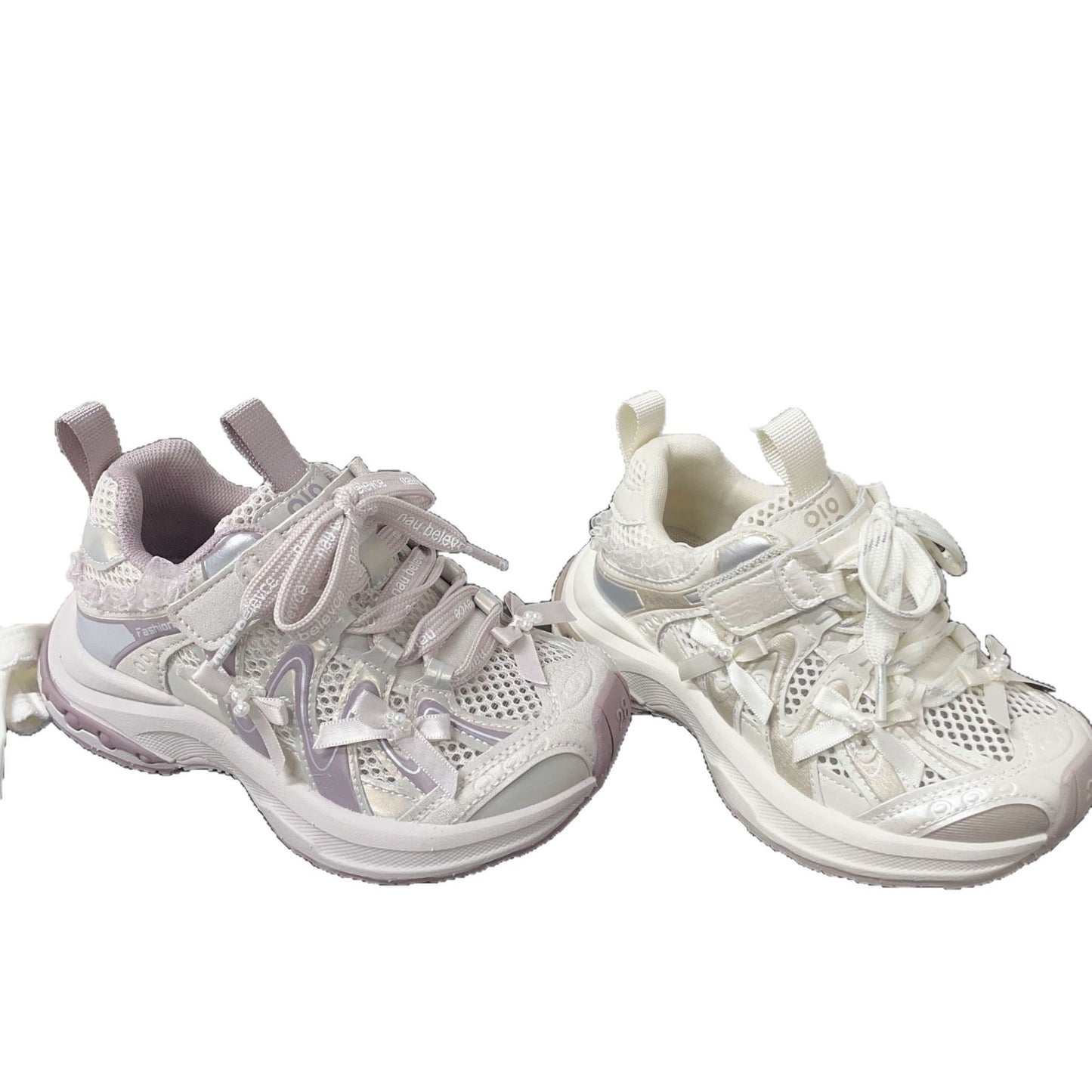 Ribbon Bow Paris Fashion Style Single Mesh Breathable Clunky Summer Sneakers