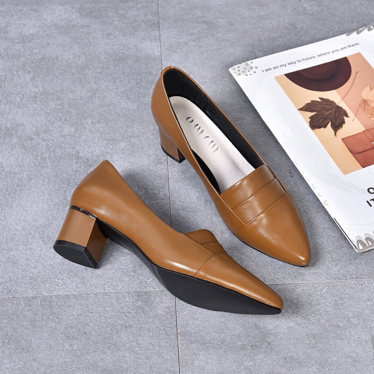 Women's Mouth Pumps First Layer Cowhide Spring British Women's Fashion Shoes