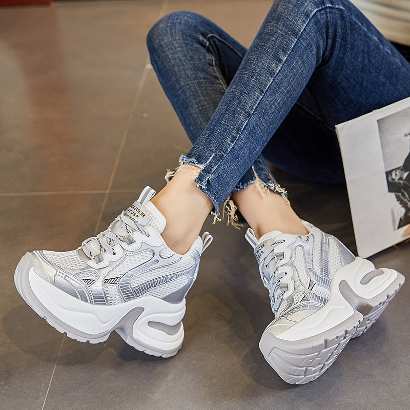 Women's Increasing Insole Breathable Clunky Platform Mesh Men's Shoes