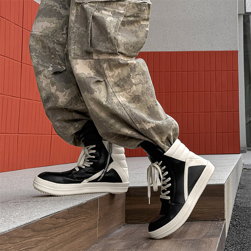 Men's Spring Fashionable Inverted Triangle Plaid Trendy Middle Thick Bottom Height Men's Casual Shoes