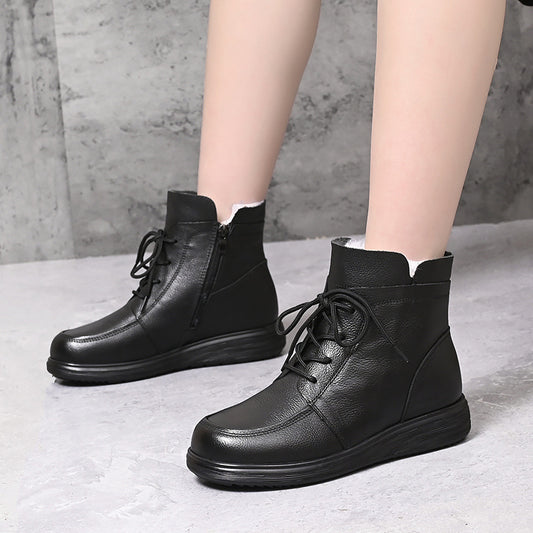 Women's Cotton Mother's Sheepskin Fur Integrated Soft Bottom Short Warm Boots