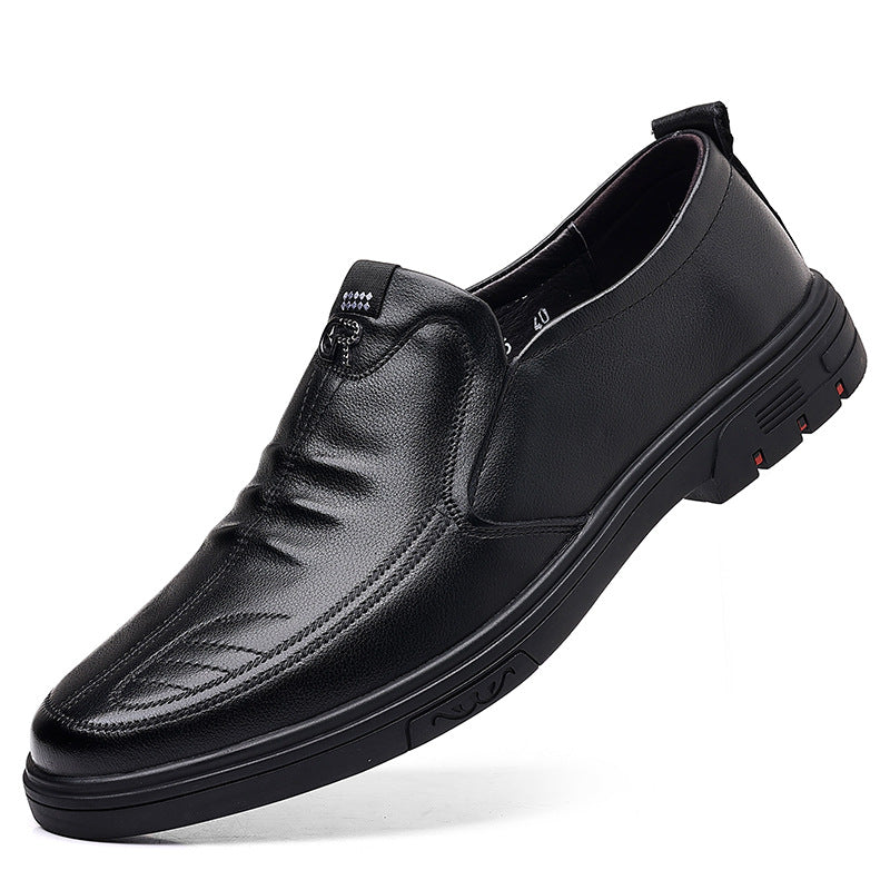 Men's Spring First Layer Cowhide Pumps Slip-on Leather Shoes