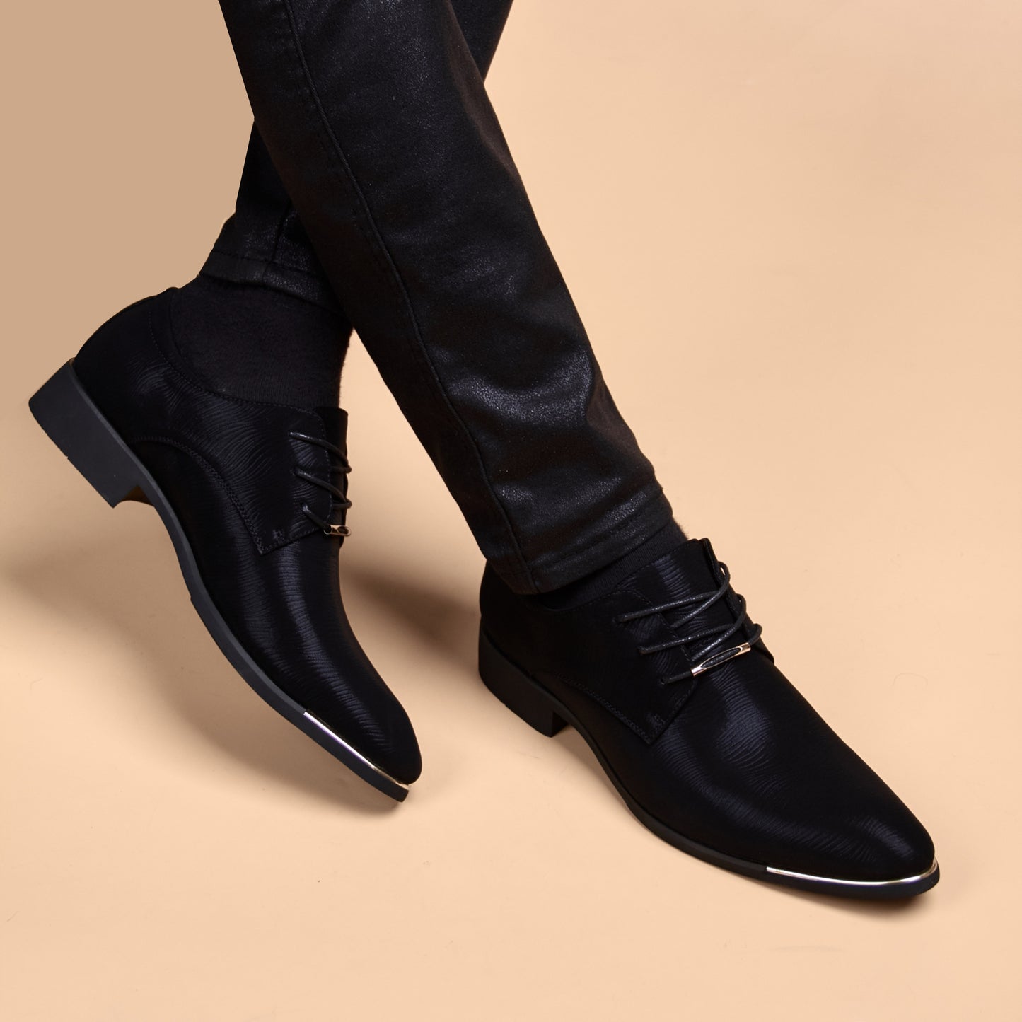 Men's Pointed Toe British Dress Korean Black Leather Shoes