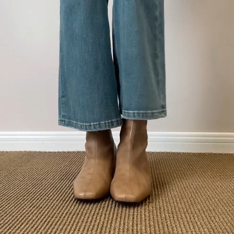 Women's Increasing Insole Stretch Thin Back Zipper British Style Square Boots