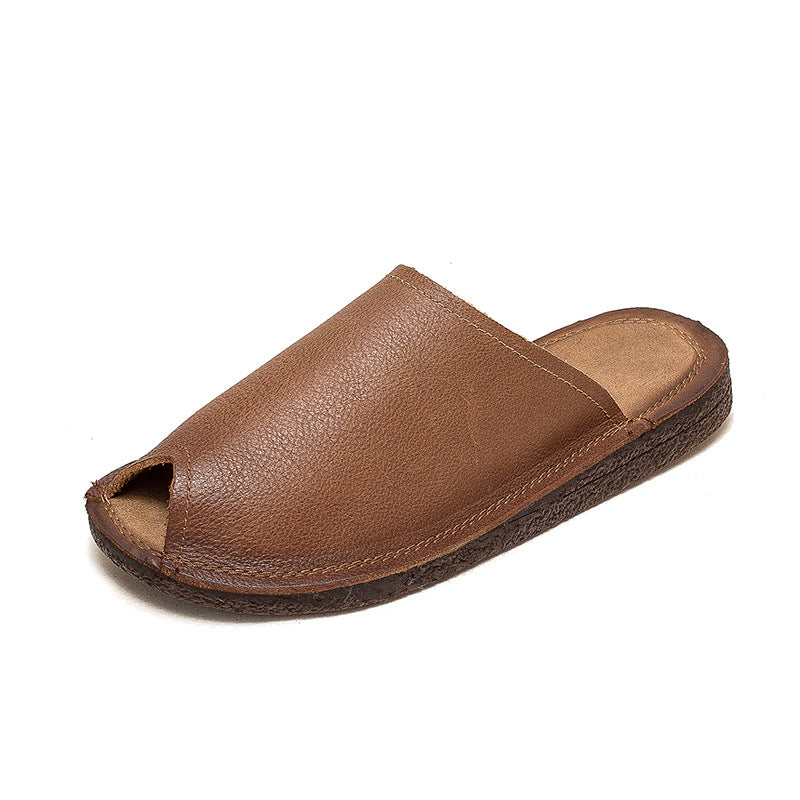 Women's & Men's Soft Bottom Top Layer Cowhide Retro Open Sandals