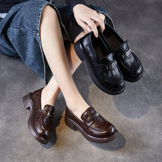 Women's Genuine Light Luxury Autumn Soft Bottom British Style Slip-on Loafers