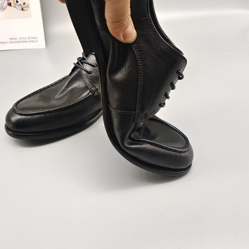 Men's Horse Heavy Washed Lace Up Round Toe Retro British Style Men's Business Leather Shoes