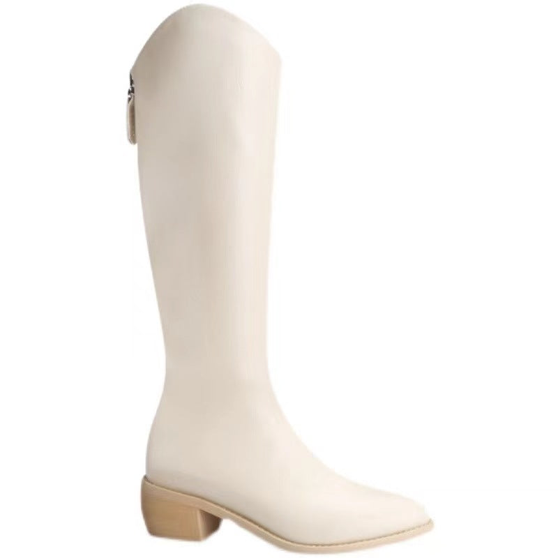 V Cut Western Cowboy Pointed Toe Tall Knight Women's Leather Boots