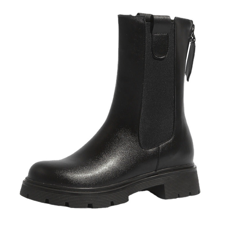 Women's Large Size Platform Ankle Chelsea Women's Leather Boots