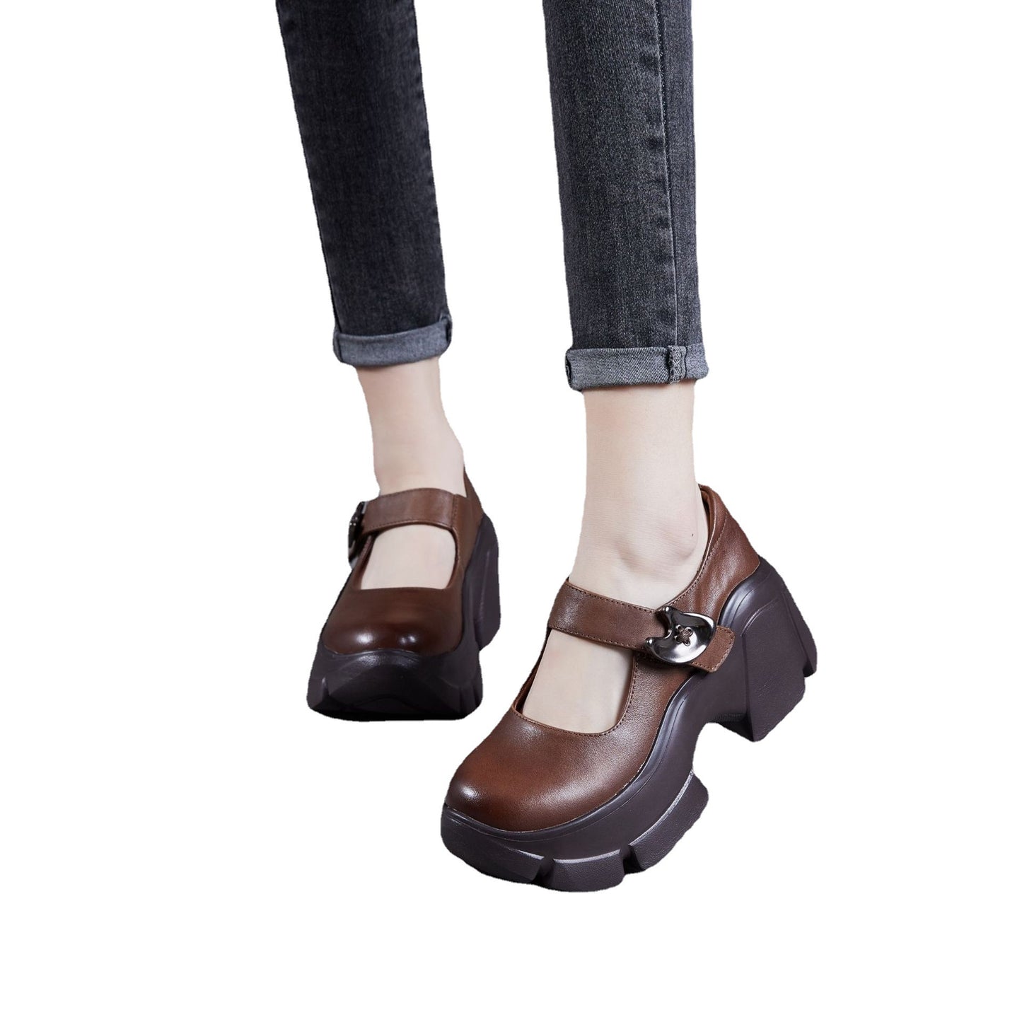 Women's Pumps Muffin Platform Shallow Mouth Retro Style Round Head Soft Loafers