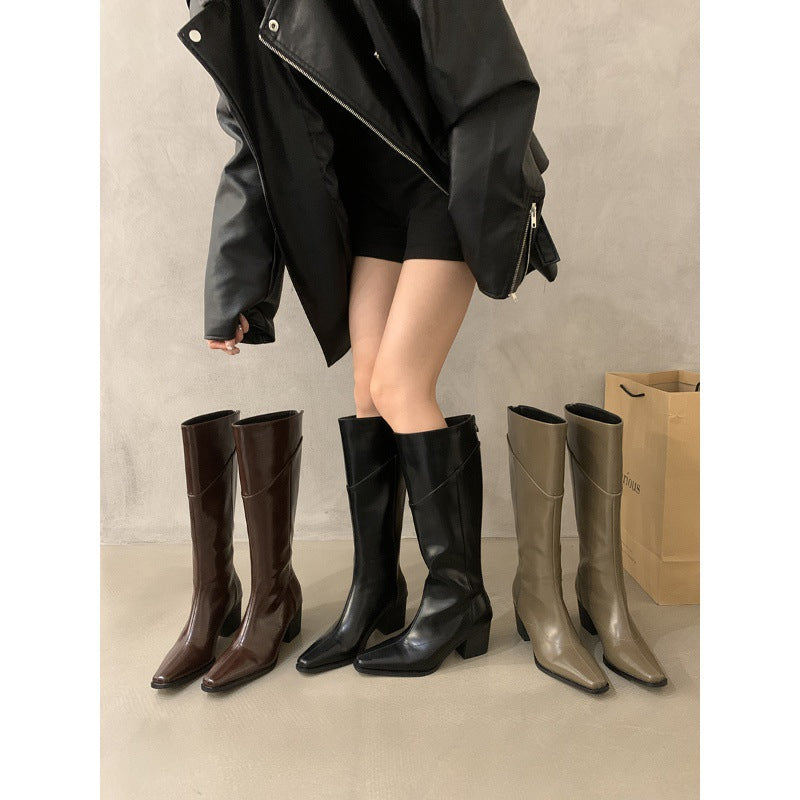 Women's Style Black Thin Long Biker Temperament Heels