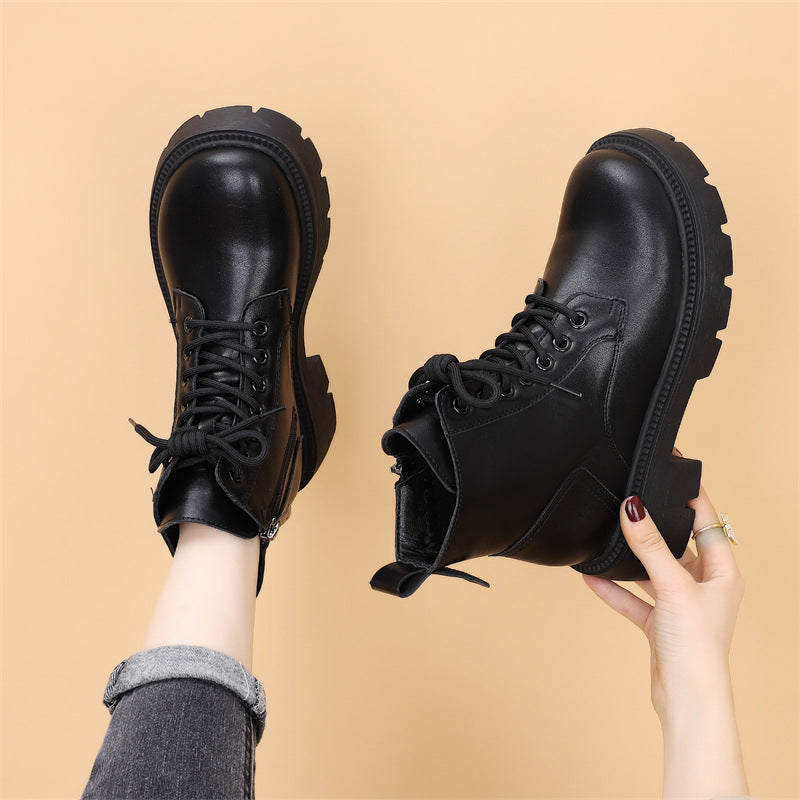 Women's Autumn Super Popular Thick-soled Ankle Small Dr. Women's Leather Boots