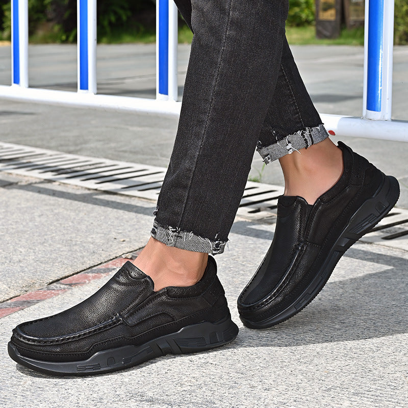Men's Wide Feet Slip-on Top Layer Cowhide Leather Shoes