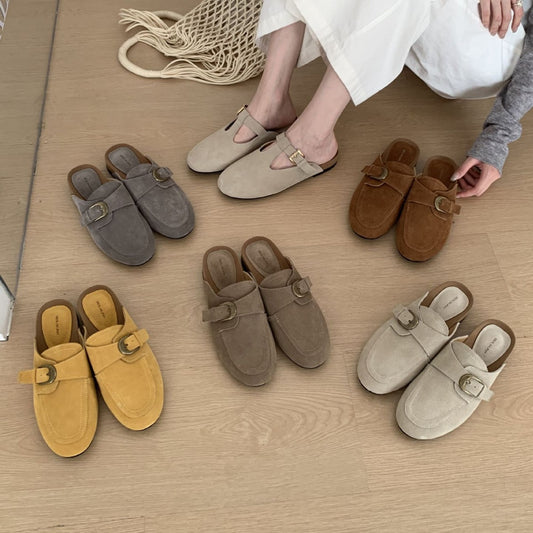Retro Frosted Closed Toe Half Spring Slip-on Women's Casual Shoes