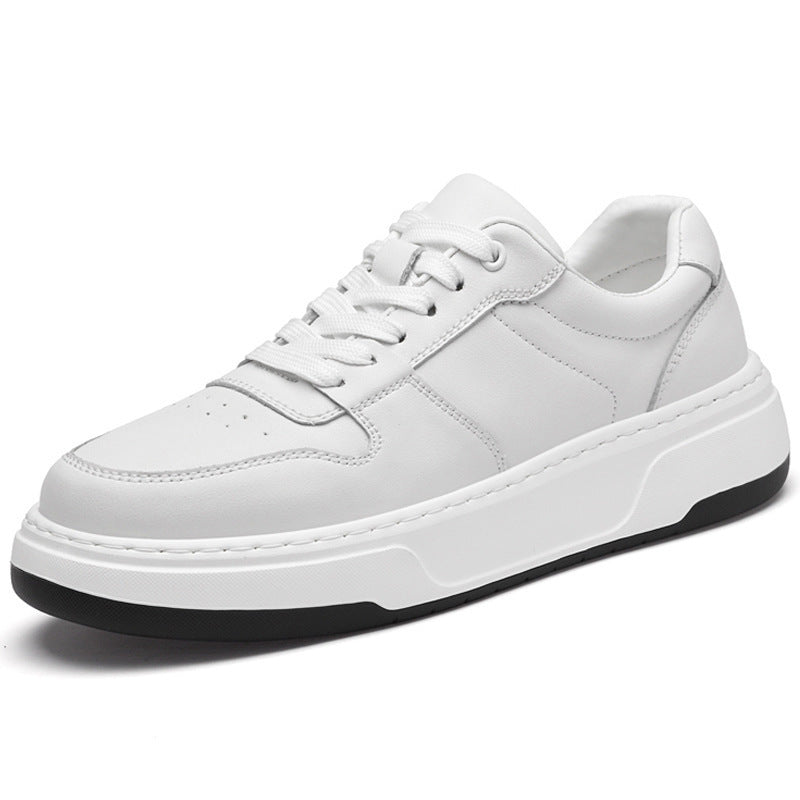 Men's Luxury Fashion Invisible Thick Bottom Trendy White Cowhide Height Increasing Sneakers