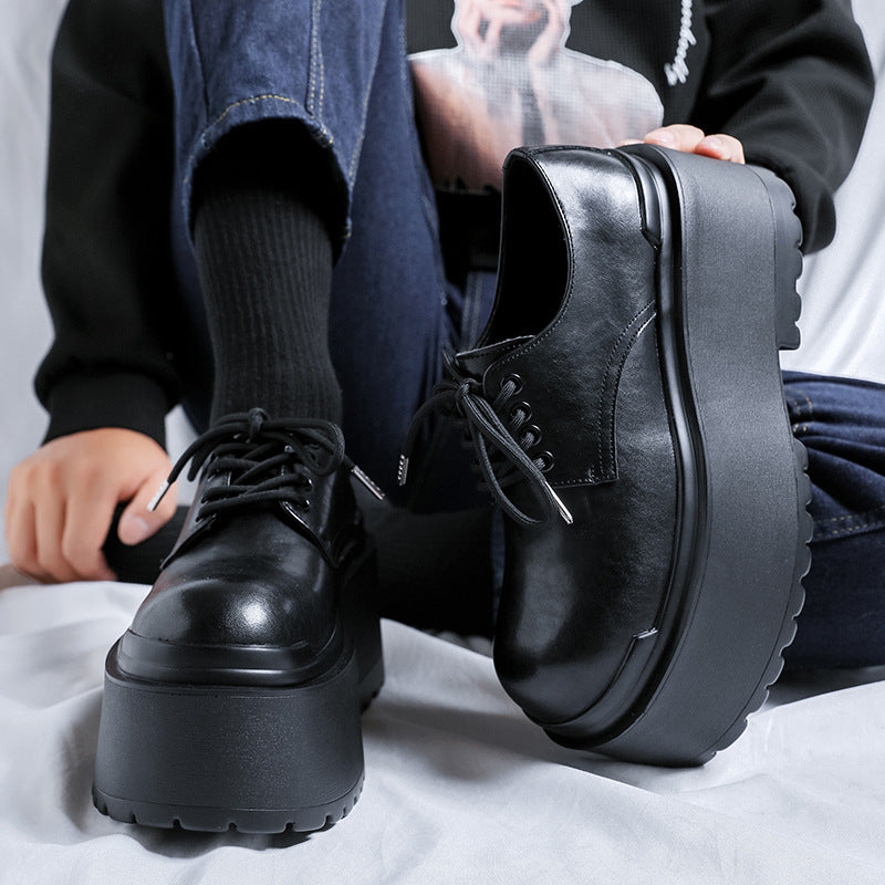 Men's Thick Bottom Derby Big Head British Men's Casual Leather Shoes