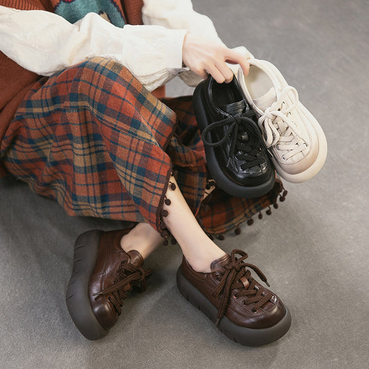 Women's Retro Height Increasing Inside Outside Cowhide Men's Shoes