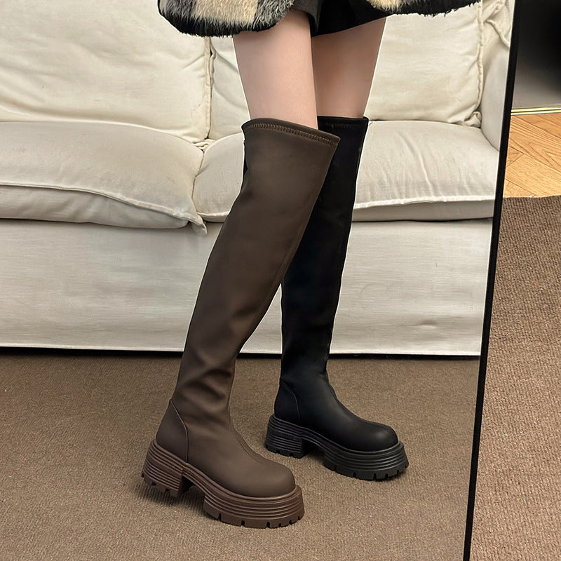 Women's Fashionable Thick Over The Knee Skinny Small Boots