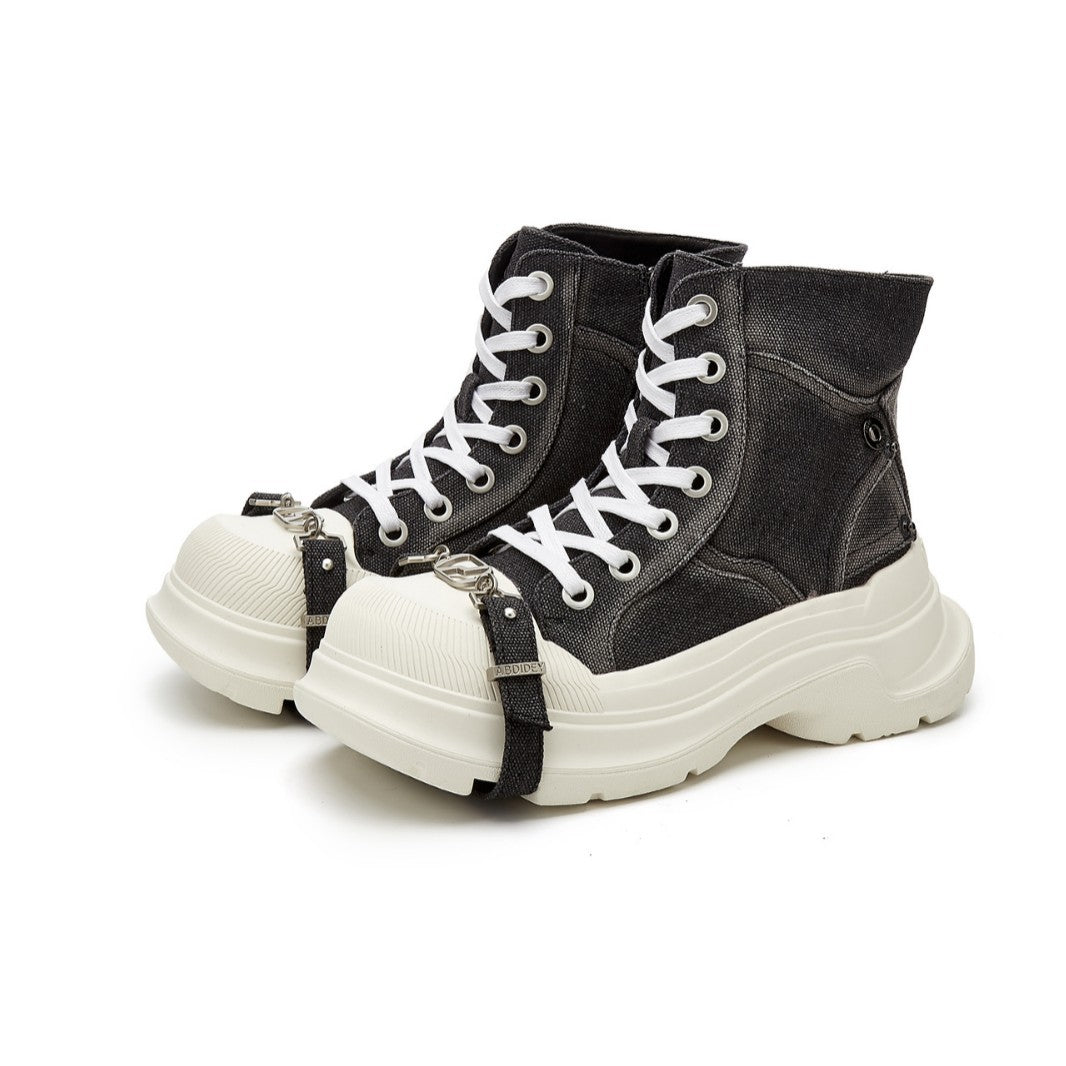 Women's Black White Thick Sole Increased Bandage Casual Shoes