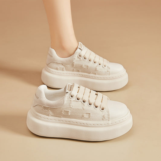 Women's White Autumn Retro Platform Hight Increasing Board Women's Casual Shoes