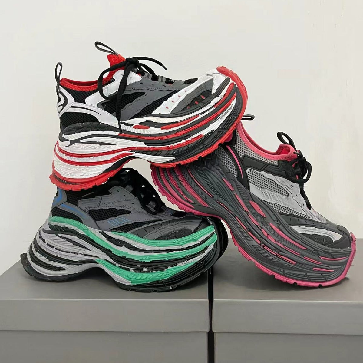 Women's & Men's Dad Distressed Mesh Color Matching Thick Bottom Heightened Women's Sports Shoes