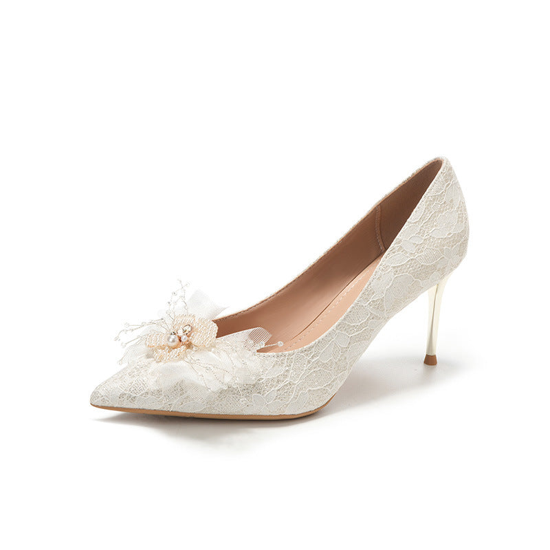 Women's Pearl Wedding Stiletto Pointed Toe Shallow Women's Shoes