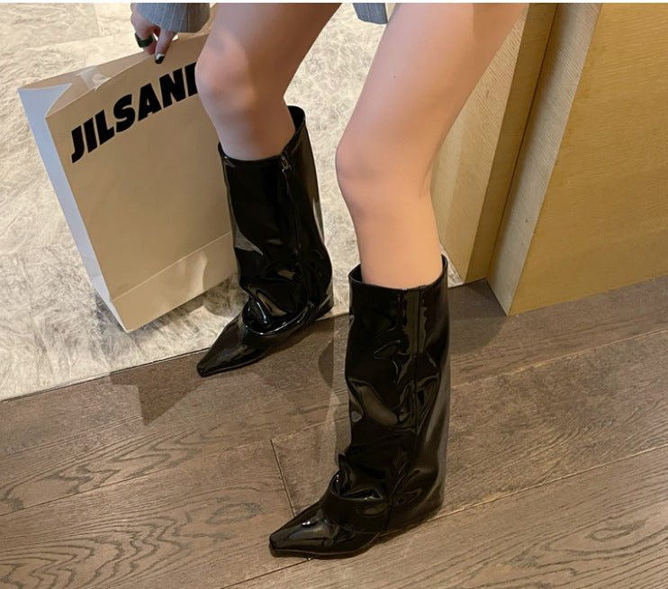 Women's Hair Wedge Pointed Toe Below The Women's Leather Boots