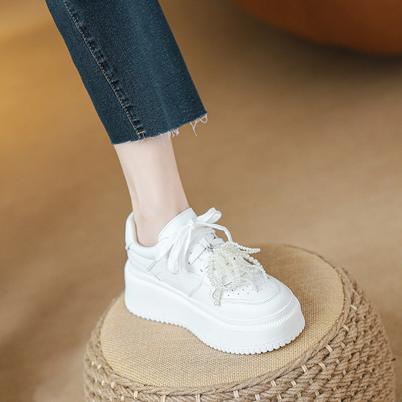 Height Increasing Insole Platform White Female Summer Pearl Breathable Women's Casual Shoes