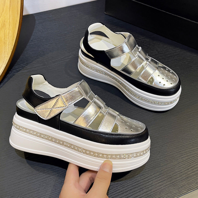 Women's Roman Closed Toe Platform Summer Lightweight Hollow Breathable Muffin Sandals
