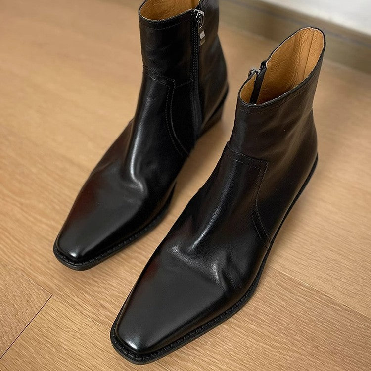 Women's Chelsea Chunky Trendy Pointed Martin Women's Leather Boots