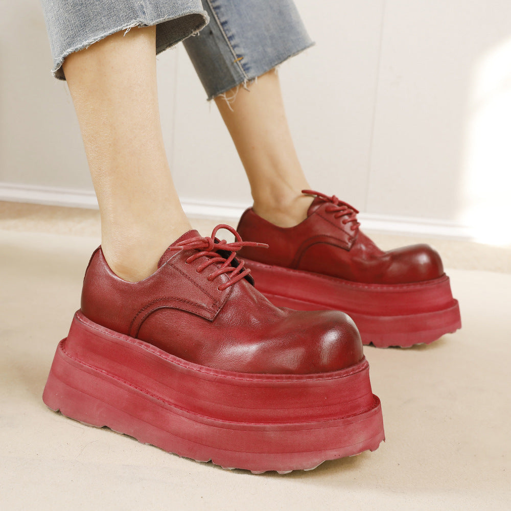 Women's High-grade Pure Washed Cowhide Retro Platform Leather Shoes