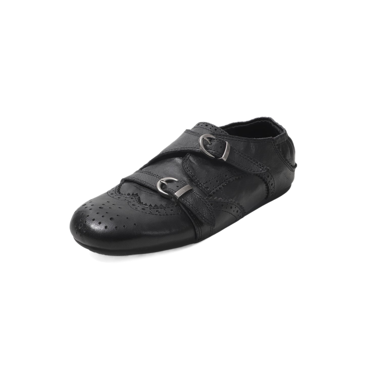 Style Brogue Double Buckle Sheepskin Female Leather Shoes
