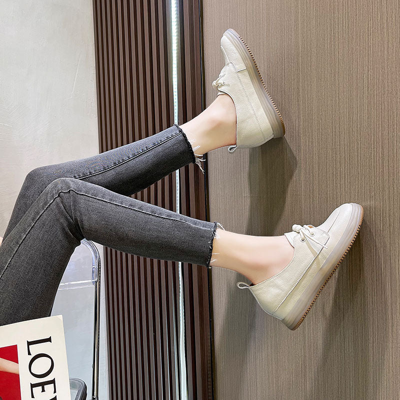 Women's White Genuine Covering Foot First Layer Cowhide Women's Shoes