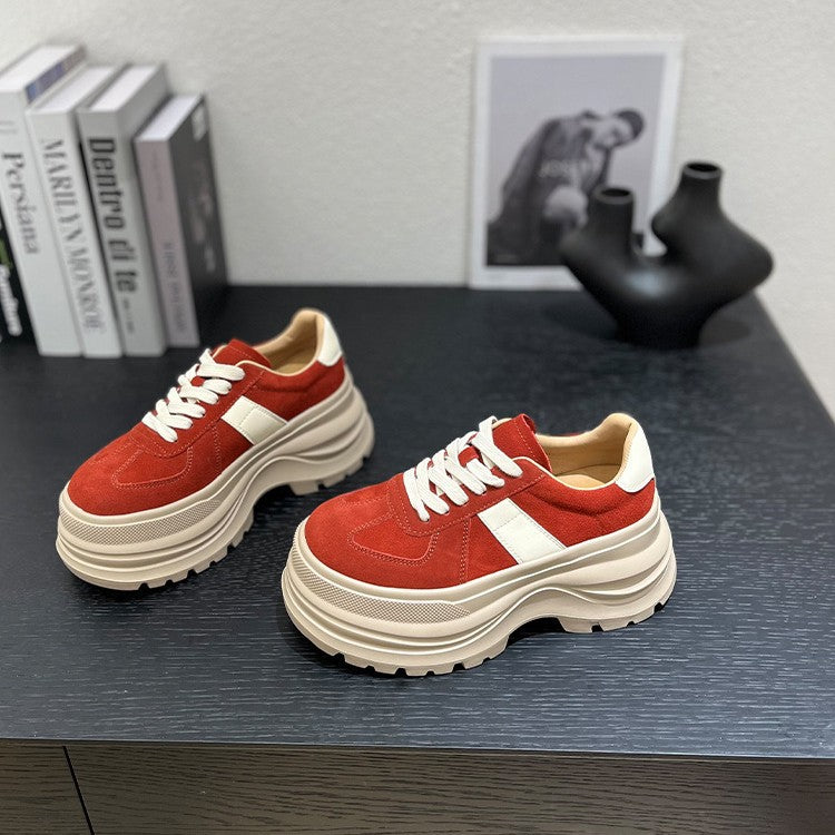 Women's Autumn Platform Round Toe Lace Color Women's Casual Shoes