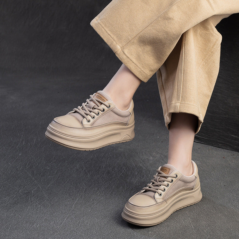 Women's Layer Cowhide Polished White Style Comfortable Women's Casual Shoes