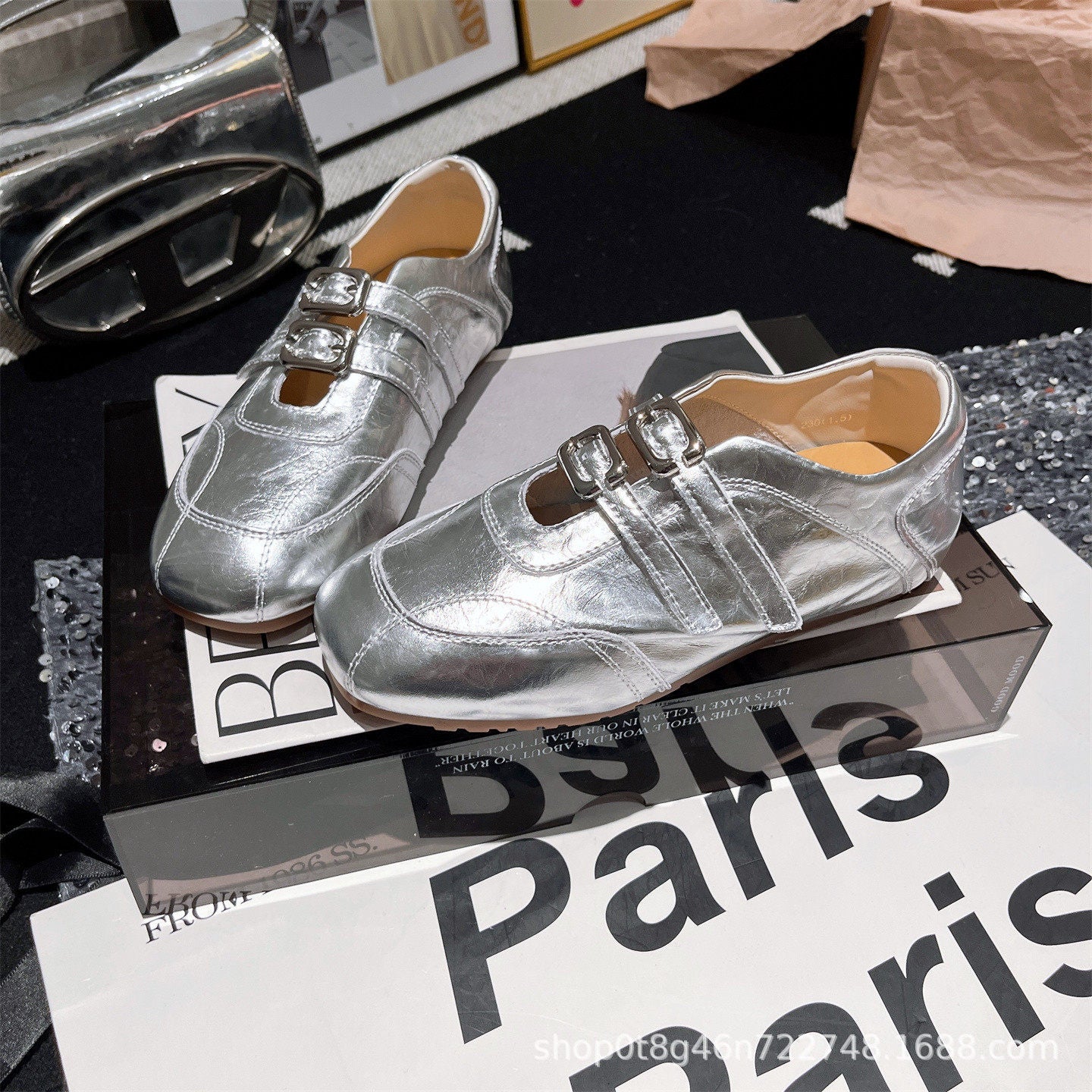 Women's Cowhide Version European Goods Metal Buckle Word Mary Jane Ballet Men's Shoes