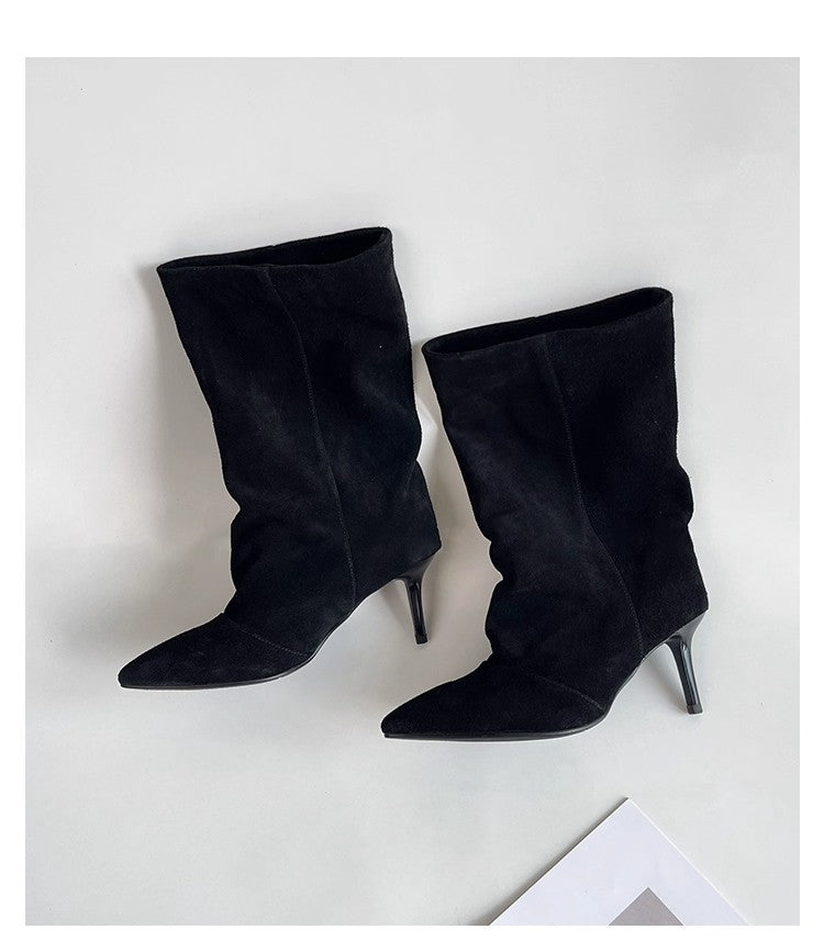 Women's Elegant Wide Slimming High-heel Below The Knee Women's Fashion Shoes