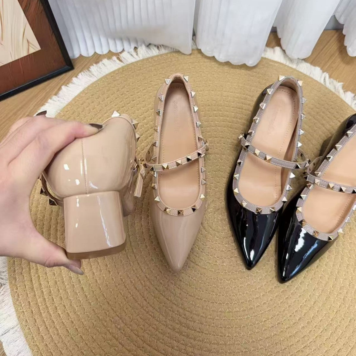 Insole French Rivet Pointed Toe Pumps Shallow Mouth Seam Women's Casual Shoes