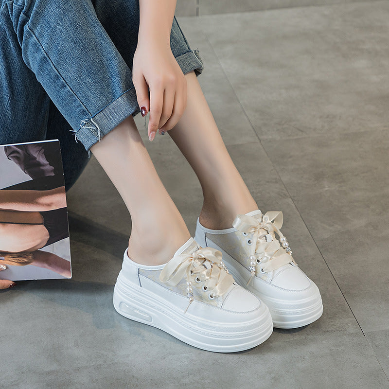 Women's Half Mesh Breathable Height Increasing Insole Slippers