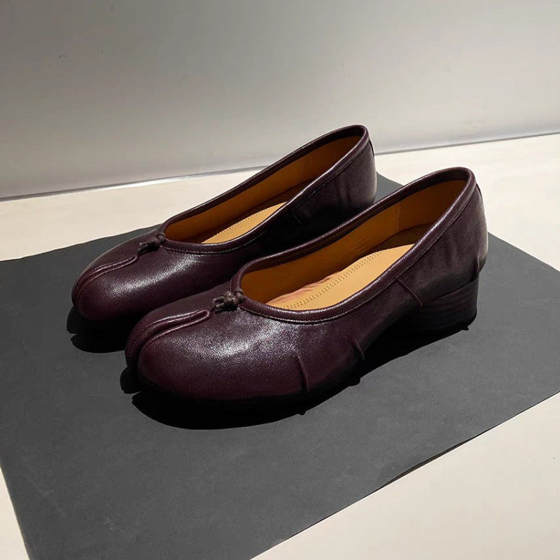 Women's Pair Version Mid Pleated Ballet Sheepskin Shallow Heels