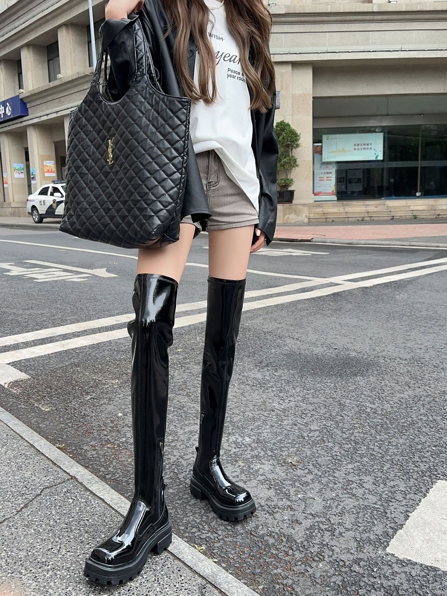 Women's The Knee Big Tube Circumference Slimming Knight Women's Leather Boots