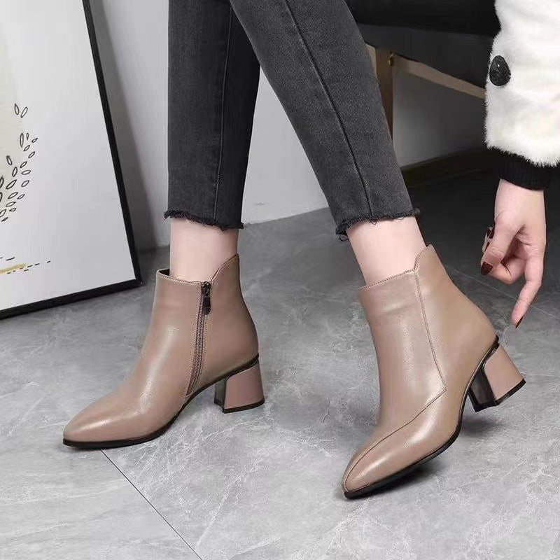 Women's Cowhide Martin British Style Mid Winter Heels