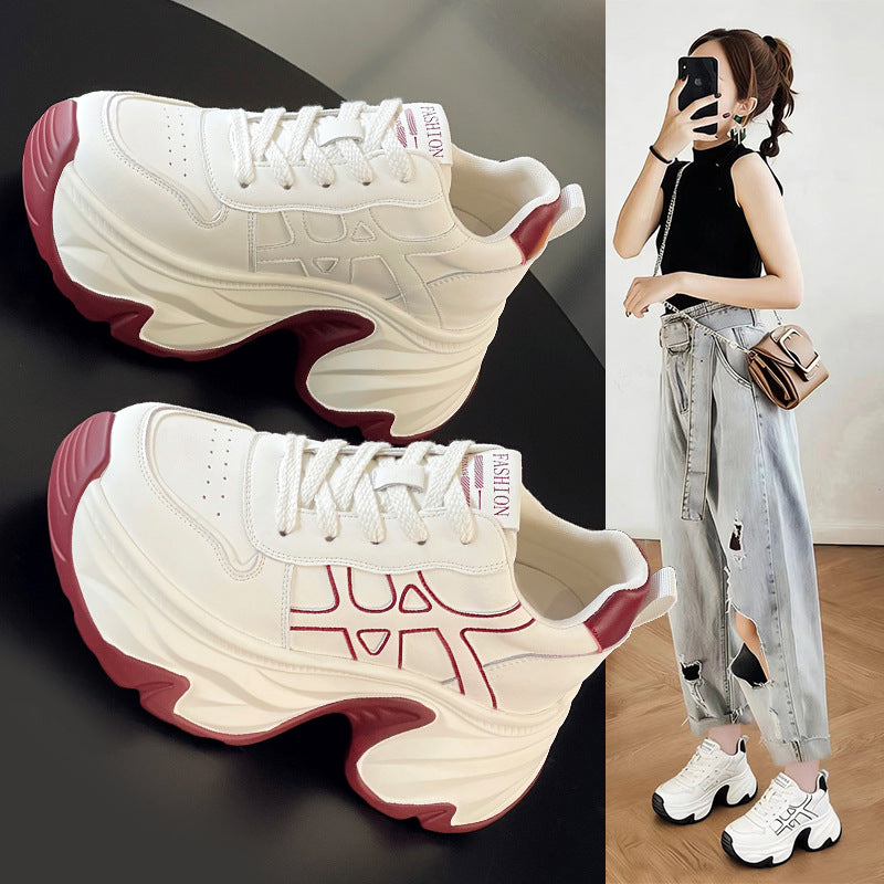 Women's Height Increasing Insole Dad Spring Thick-soled White Women's Casual Shoes