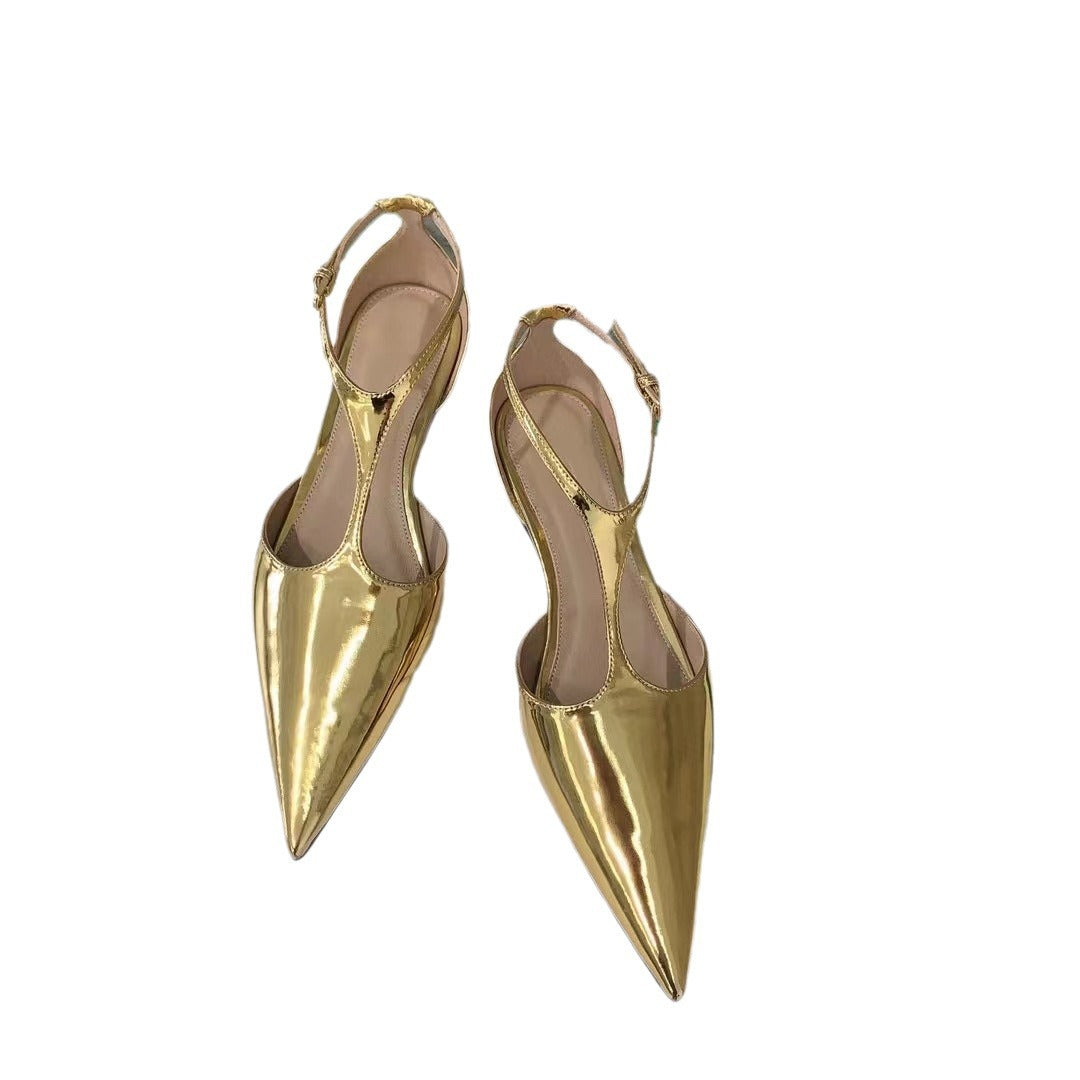 Women's Summer Fashionable Pointed Elegant Side Empty Closed Flat Sandals