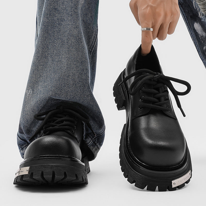 Men's Height Increasing Polished Punk Big Head High-grade Leather Shoes