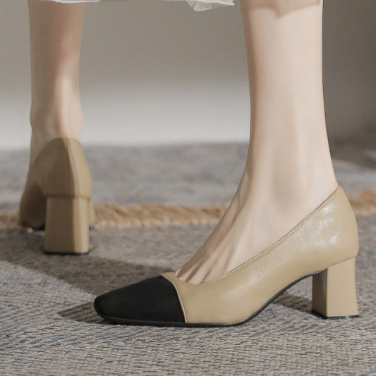 Women's Sheepskin Color Matching Classic Style Chunky Casual Shoes
